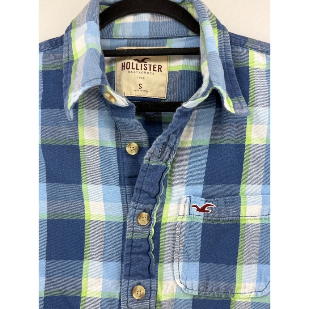 Hollister‎ California Plaid Flannel Blue Green White Women's Size Small